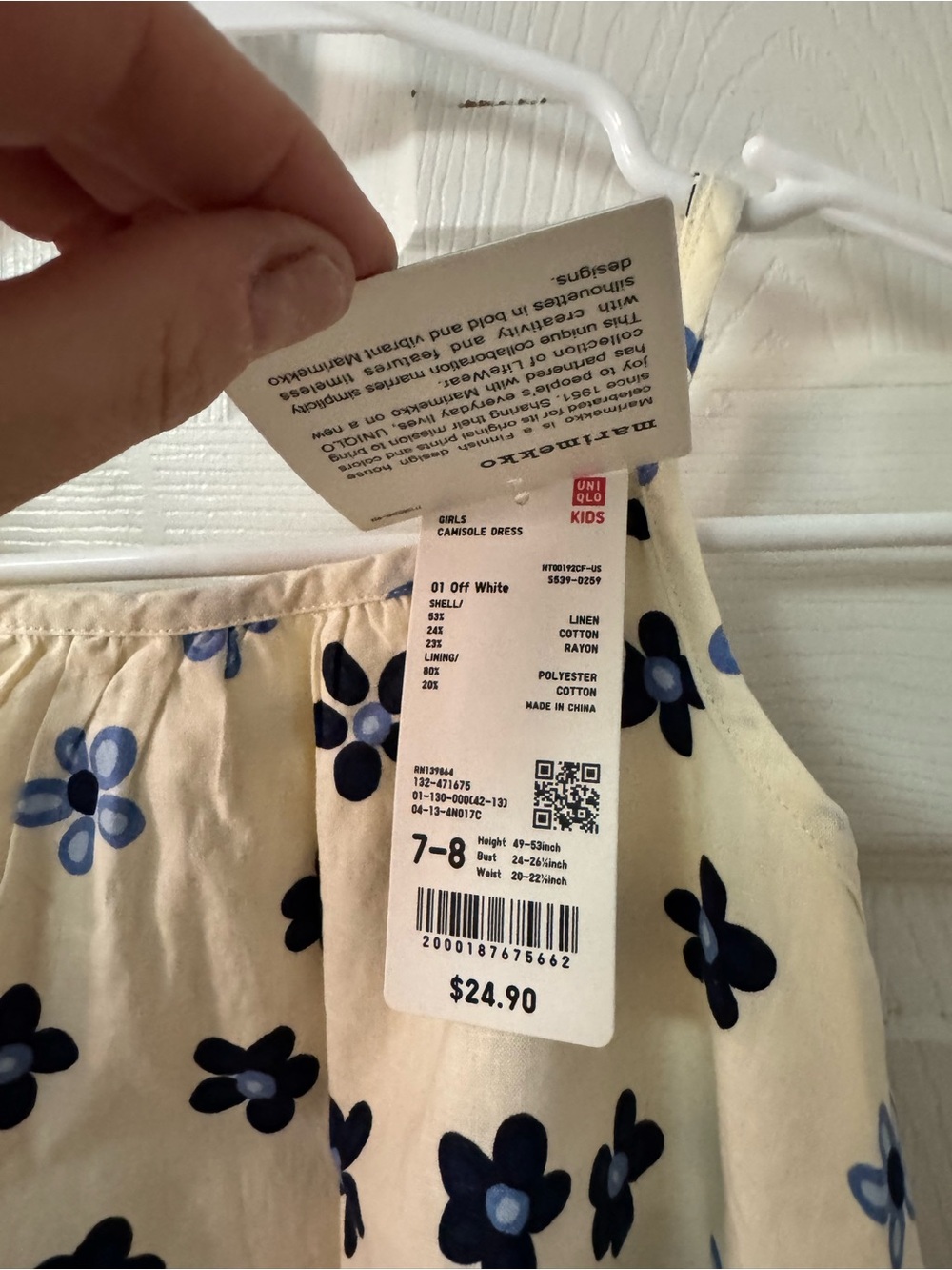 Marimekko Cream Sundress with Navy and Light Blue Flowers - Picture 4 of 4